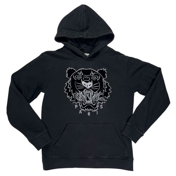 KENZO Tiger Head Embroidered Black Hoodie Size Medium - Picture 1 of 11